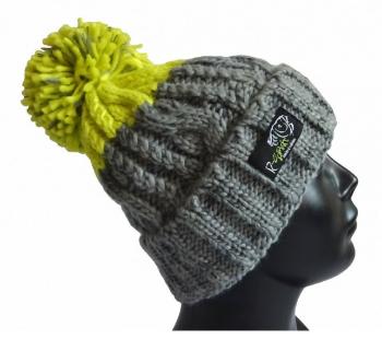 R-spekt kulich maxi pompom beanie šedý citron