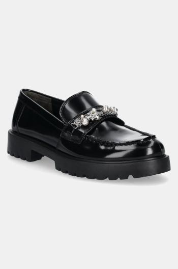 Kožené mokasíny Tory Burch Classic Embellished Lug Loafer dámské, černá barva, na plochém podpatku, 165828-006