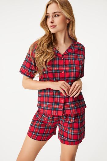 Festive Red flanel pizsama, rövid