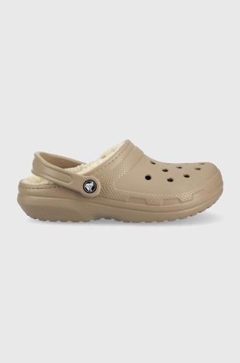 Pantofle Crocs Classic Lined Clog hnědá barva, 203591.2YB-MSHR.BONE