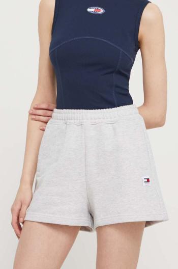 Bavlněné šortky Tommy Jeans šedá barva, hladké, high waist, DW0DW17772