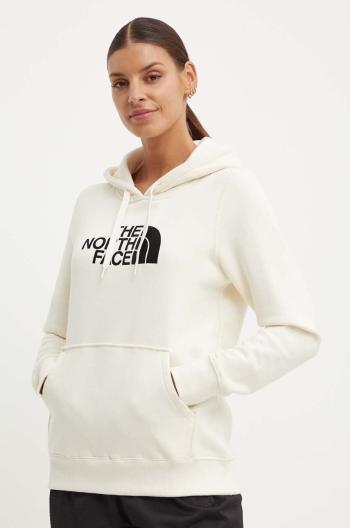 Bavlněná mikina The North Face W Drew Peak Pullover Hoodie dámská, béžová barva, s kapucí, s aplikací, NF0A55ECQLI1