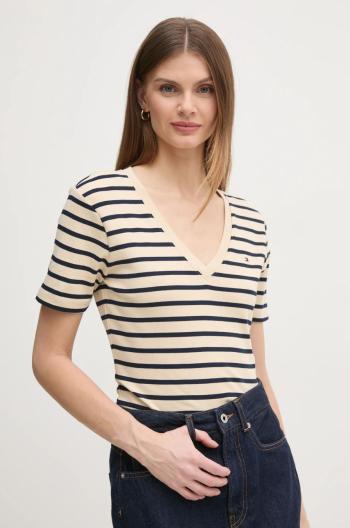 Bavlněné tričko Tommy Hilfiger béžová barva, WW0WW40584