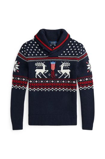 Dětský svetr s příměsí vlny Polo Ralph Lauren tmavomodrá barva, 323951375001