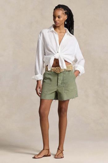 Bavlněné šortky Polo Ralph Lauren zelená barva, hladké, high waist, 211949934