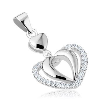 Prívesok zo striebra 925, zdvojená kontúra srdca, línie čírych zirkónov