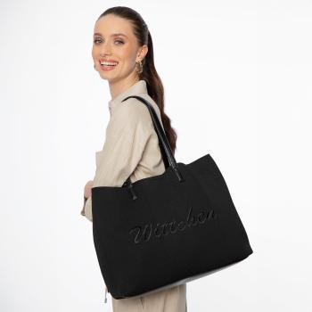 Kabelka shopper s prvkami ekokože čierna 100-4Y-400-1