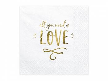 PartyDeco Ubrousky - All you need is love 33 x 33 cm