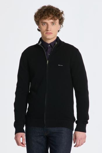 SVETR GANT COTTON PIQUE ZIP CARDIGAN BLACK