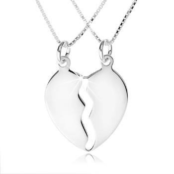 Strieborný náhrdelník 925, dve retiazky, dvojprívesok rozpoleného srdca