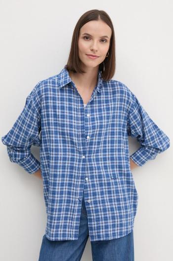 Lněná košile Pepe Jeans MICHAELA modrá barva, relaxed, s klasickým límcem, PL304890