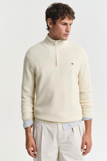 SVETR GANT TEXTURED COTTON HALF ZIP CREAM