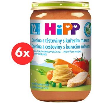 HiPP BIO Zelenina a těstoviny s kuřecím masem - 6× 220 g (4062300447639)