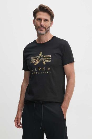 Bavlněné tričko Alpha Industries černá barva, s potiskem, 146506