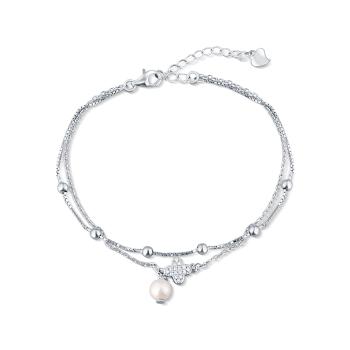 JwL Luxury Pearls Dvojitý stříbrný náramek s pravou perlou a zirkony JL0801
