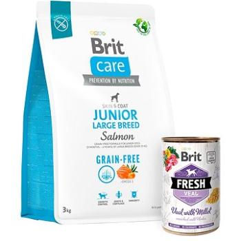 Brit Care Dog Grain-free s lososom Junior Large Breed 3 kg + Brit Fresh Veal with millet 400 g (KRMP1263bun)