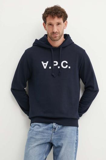 Bavlněná mikina A.P.C. hoodie standard grand vpc GOTS tmavomodrá barva, s kapucí, s aplikací, COHBN.M27908