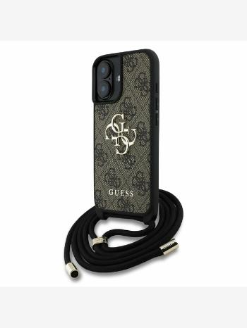 Guess PU 4G Metal Logo Crossbody Popruh Zadní Kryt pro iPhone 16 Brown Telefontok Lila