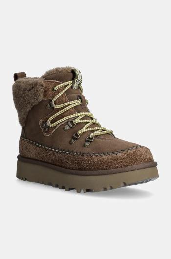 Semišové sněhule UGG Classic Alpine Lace Up hnědá barva, 1158271-HCK