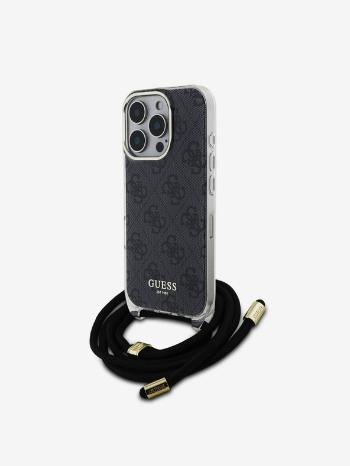 Guess IML 4G Printed Crossbody Popruh Zadní Kryt pro iPhone 16 Pro Black Telefontok Lila