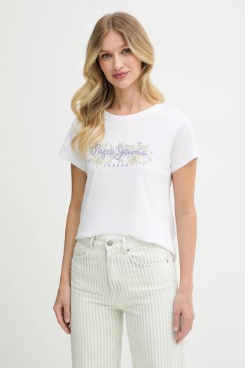 Bavlnené tričko Pepe Jeans dámske, biela farba, PL506120