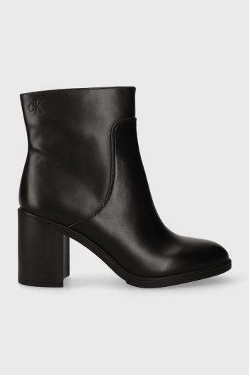 Kožené kotníkové boty Calvin Klein Jeans MID BLOCK HEEL BOOT LTH WN dámské, černá barva, na podpatku, YW0YW01259