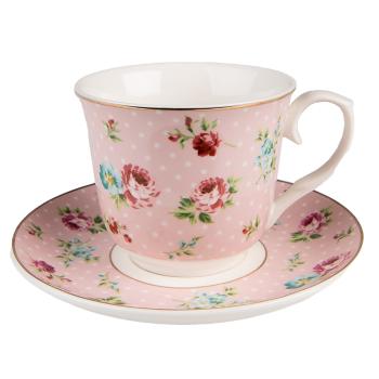 Růžový porcelánový šálek s podšálkem Laverne - Ø 15*8 / 250 ml 6CEKS0127