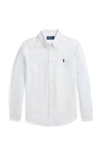 Dětská lněná košile Polo Ralph Lauren bílá barva, 323967600003