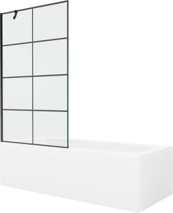 MEXEN/S Vega obdélníková vana 180 x 80 cm s panelem + vanová zástěna 100 cm, černá vzor 550118080X9510007077