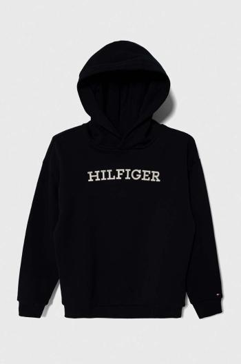 Dětská bavlněná mikina Tommy Hilfiger tmavomodrá barva, s kapucí, s aplikací