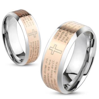 Oceľová obrúčka striebornej a medenej farby, modlitba Otčenáš v angličtine, 6 mm - Veľkosť: 49 mm