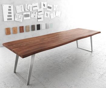 Jídelní stůl Edge 300x100cm XL akácie hnědá nerezová ocel