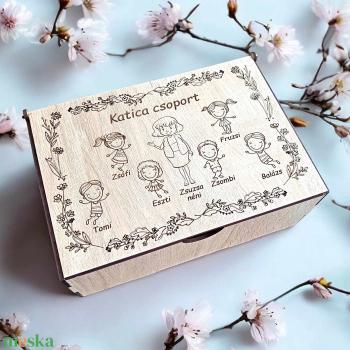 Egyedi fa doboz tanároknak, óvónéniknek, 1 - 6 gyerek