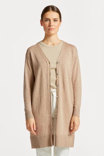 SVETR GANT LINEN-BLEND LONG V-NECK CARDIGAN HORN BEIGE