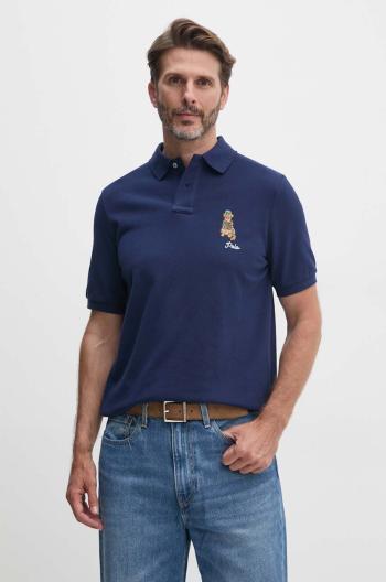 Bavlněné polo tričko Polo Ralph Lauren tmavomodrá barva, s aplikací, 710953336