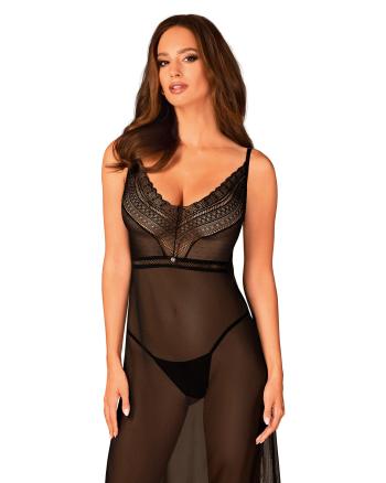 Elegantní košilka Estiqua long chemise - Obsessive M/L Černá