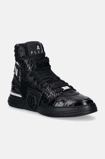 Kožené sneakers boty Philipp Plein Hi-Top Hexagon černá barva, MSC4012 PLE010N 0202