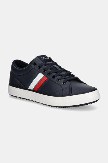 Kožené sneakers boty Tommy Hilfiger TH HI VULC CORE CLEAT STRIPES tmavomodrá barva, FM0FM05199