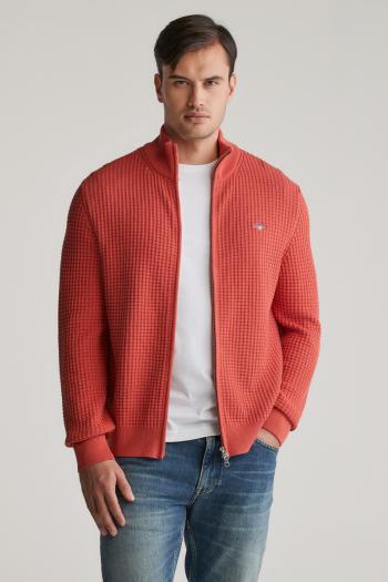 SVETR GANT ZIPPED TEXTURED COTTON CARDIGAN BRICK RED