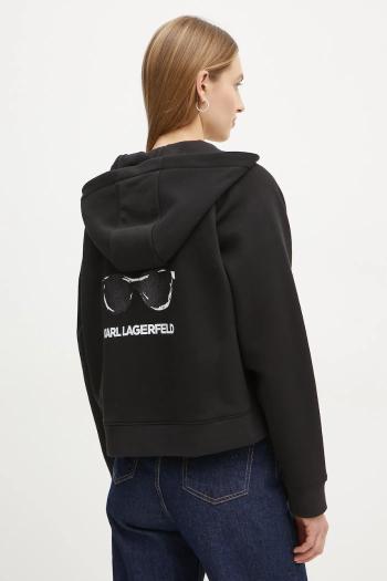 Mikina Karl Lagerfeld dámska, čierna farba, s kapucňou, s potlačou, A1W20078