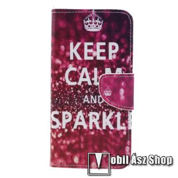 Notesz / mappa tok - Keep Calm And Sparkle MINTÁS - oldalra nyíló, rejtett mágneses záródás, belső zseb, asztali tartó funkció, szilikon belső - Sony Xperia XZ3