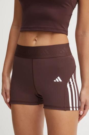 Tréninkové šortky adidas Performance Hyperglam hnědá barva, s aplikací, high waist, IX3219