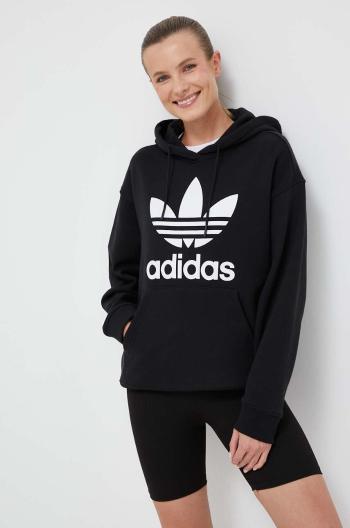 Bavlněná mikina adidas Originals dámská, černá barva, s kapucí, s potiskem