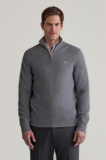 SVETR GANT COTTON TEXTURED HALF ZIP DARK GREY MELANGE