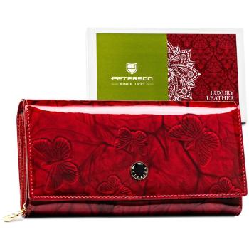 Červená lakovaná dámska peňaženka s motívom motýľov na karty - Peterson