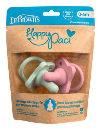 DR.BROWN'S Dudlík HappyPaci 0-6m 2ks, růžový/zelený (PS12007)