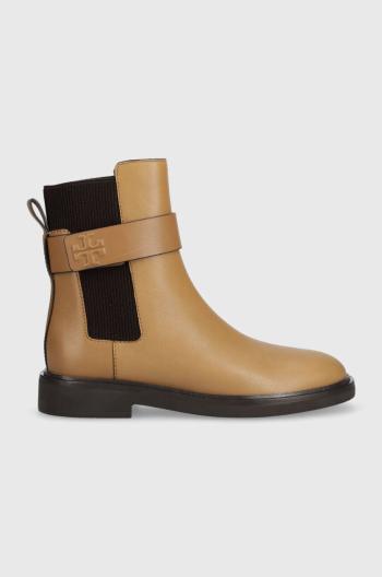 Kožené kotníkové boty Tory Burch DOUBLE T CHELSEA BOOT dámské, hnědá barva, na plochém podpatku, 152831-200