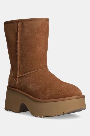 Semišové sněhule UGG Classic Short New Heights dámské, hnědá barva, na platformě, zateplené, 1158310-CHE