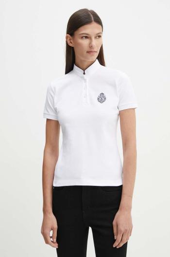 Bavlněné polo tričko The Kooples bílá barva, FPOC29010K