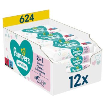 Pampers Vlhčené ubrousky Sensitive 624 ubrousků (12 x 52 ks)